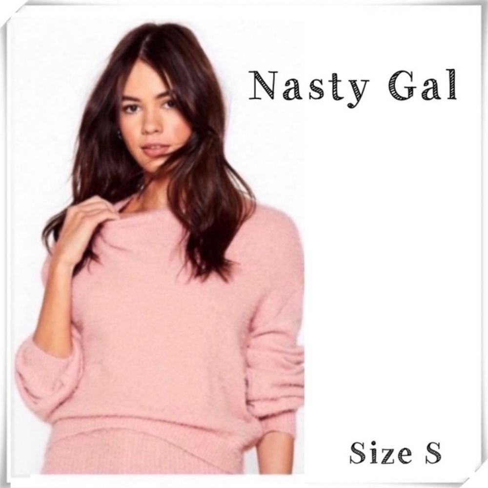 NASTY Gal Fluffy Knit Crew-Neck Lounge Chunky Sweater in Blush Punk Size S New